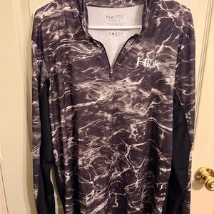 Huk Men's Black & White Marble-Print Swim Rash Guard - Quarter Zip